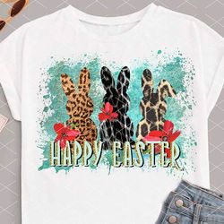 Happy Easter bunny sign. Easter rabbits, Leopard print and flowers Sublimation designs