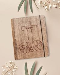 Easter Book, Christian Gifts for Mother, Wooden Notebook Binder, Christian Journal, Religious Gifts, Easter Design