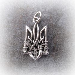 Silver tryzub with sabers necklace pendant,silver trident with sabers necklace Pendant,ukrainian emblem tryzub charm
