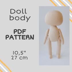 Sewing rag doll body PDF pattern, Baby doll pattern to make your own interior tilda dolls