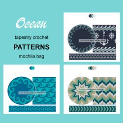 Colourful Wayuu Bags to Crochet / Set Ocean