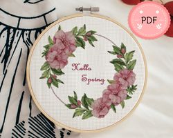 Cross Stitch Pattern , Hello Spring,Flower X Stitch Pattern, Pdf, Instant Download , Floral Pattern , Watercolor