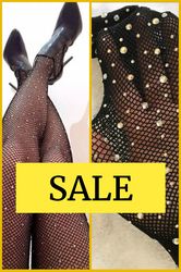 Black Rhinestone Fishnet Tights for Christmass Party | Crystal Shining Pantyhose fishnets dance