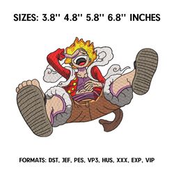 monkey d luffy gear 5 embroidery design file, one piece anime embroidery design, machine embroidery pattern. anime pes