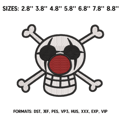 Buggy Jolly Roger Embroidery Design File, One Piece Anime Embroidery Design, Machine embroidery pattern. Anime Pes