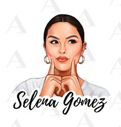 Printable  Selena Gomez with sign PNG hand drawn sublimation designs, no background, new art digital download