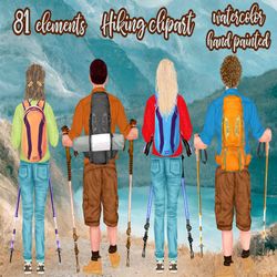 Hiking clipart: "COUPLE HIKING CLIPART" Adventure clipart Travel clipart Outdoors clipart Vacation clipart Mountain land