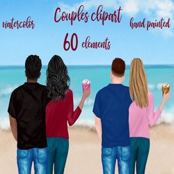Couples Clipart: "CUSTOM COUPLES" Male Clipart Girls Clipart Watercolor People Beach landscape Mug Designs Planner Girls