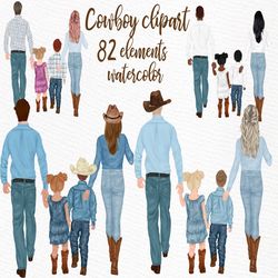 Cowboy Family Clipart: "WESTERN FAMILY CLIPART" Country family Customizable clipart Western Png Cowboy clipart Cowgirl c