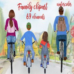Bicycle clipart: "FAMILY CLIPART" Riding Bicycle Family illustrations Family Mug designs Parents clipart family riding b