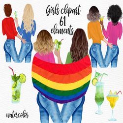 LGBTQ Girls clipart: "LESBIAN COUPLES" Lesbian clipart Gay clipart Lgbt Flag Love clipart Customizable clipart Girls cli
