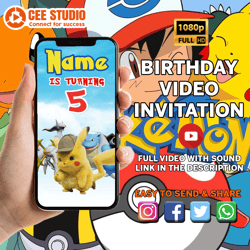 Pokemon Video Invitation, pokemon unite birthday party, kids, fun, pokemon themed party, video invite, pokemon animated