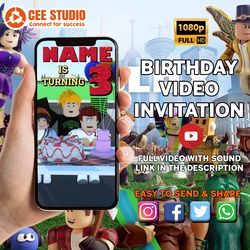Roblox Birthday Party Digital Video Invitation