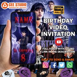 Wednesday Birthday Video Invitation Wednesday Addams Birthday Party Invitation Wednesday Animated Invite Digital