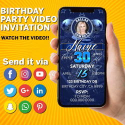 Football birthday invitation with picture, Football invitation digital, Football video invitation
