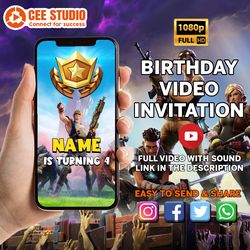 Kids Birthday Invitation, Kids Digital Invitation, Kids Video Invitation, Kids Birthday Invite Fort Nite, Special