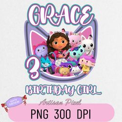 Personalized Png kids, Gabbys Dollhouse Inspired Birthday Png, Gabbys Dollhouse theme Party, Gift Birthday Png, family C