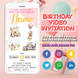 POOH - Bear Baby Shower Invitation, Classic Winnie-The-Pooh Baby Sprinkle, Baby Shower Video Invitation, Digital Baby