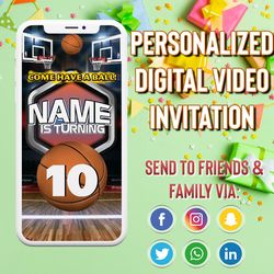 Basketball Animated video invitation for birthday party with a child's photo, Basketball Invitation