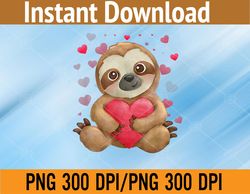 Sloth Valentine's Day for Kids Girls Women Heart PNG, Digital Download