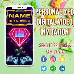 Video Game Invitation, Gamer Birthday Video Invitation, Video game party Animated Video