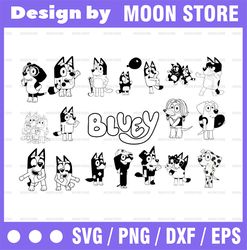 18 Designs Bluey SVG Bundle | Bluey svg | Bluey birthday | Bluey party supplies | Bluey birthday decorations|PNG|EPS|dxf