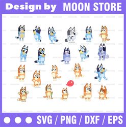 21 Designs Bluey SVG Bundle | Bluey svg | Bluey birthday | Bluey party supplies | Bluey birthday decorations| dog|PNG|EP
