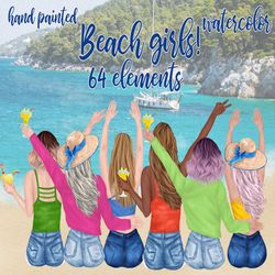 Best Friends clipart: "SUMMER CLIPART" Beach girls Summer Girls Beach Party Margarita cocktails Girls Clipart Summer gra