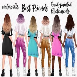 Best friends clipart: "FASHION GIRLS" Girly Planner Mug Designs Girl Illustration Besties clipart Ombre Hairstyles Sexy