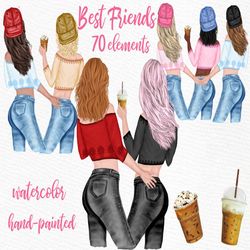 Best Friends Clipart: "GIRLS CLIPART" Bff clipart Customizable clipart Custom besties Soul Sisters Girls with caps Mug d