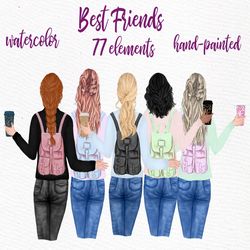 Girls clipart: "BEST FRIEND CLIPART" Girly Planner Girl Mug Designs Girl Illustration Besties clipart Backpack clipart H