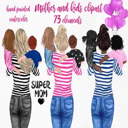 Mother and children clipart: "MOTHER'S DAY CLIPART" Fashion clipart Super mom clipart Little Girls Little Boy Mom life c