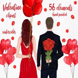 Couples Clipart: "VALENTINES COUPLES" Boyfriend Girlfriend Couple portrait Watercolor People Engagement clipart Love cli