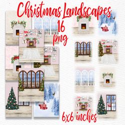 Christmas background: "HOLIDAY BACKDROPS" Winter landscapes Mug Design Diy Christmas card Mug templates Christmas clipar