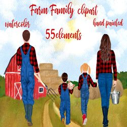 Farm Family clipart: "FARM CLIPART" Dad Mom Children Watercolor people Family People Farm animal Parents and kids Farm M