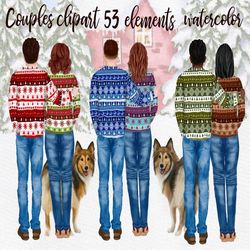 Couples Clipart: "PEOPLE CLIPART" Winter landscapes Boyfriend Girlfriend Couple portrait Christmas Sweaters Love clipart