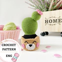 Crochet cactus PATTERN in English. Amigurumi cute cactus and bear animal toy PDF. Amigurumi stuff toys tutorial.