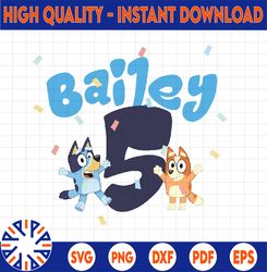 Personalized Bluey Birthday Design Png, Kids Customizable Design Png, Personalize Name And Age Bluey Png