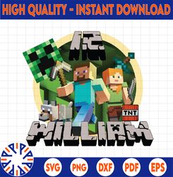 Personalized Minecrafter Happy Birthday Boy Girl Png, Custome Minecrafter Birthday Png, Custom Name Game Png