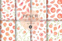 Watercolor Peach Seamless Pattern / Digital Paper Pack / JPG /  PNG