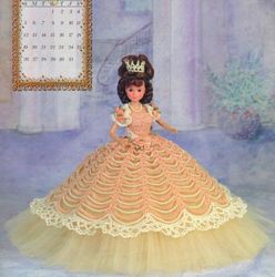 crochet pattern PDF- Fashion doll Barbie the ball gown crochet vintage pattern-crochet lace overlay with rows of pearls