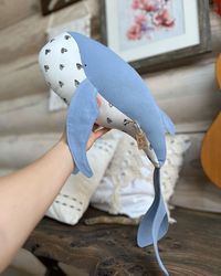 Whale big toy gift for newborn safe first toy handmade toy blue heart