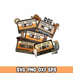 90s Country Cassette Tapes Design Bundle : Retro Design, Western Sublimation Designs Downloads, Instant Download in PNG