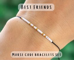 BEST FRIENDS morse code set of two bracelets, Adult friendship gift, Matching bracelets, Couple bracelet set