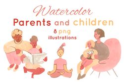 watercolor parents and children illustrations