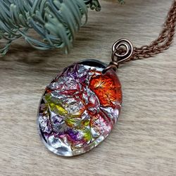 Oval resin pendant necklace inspired by Murano glass