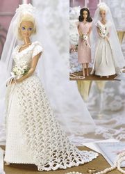 Dolls clothes Barbie Sindy - Bridal wedding and bridesmaid dress crochet vintage pattern-PDF Instant Digital Download