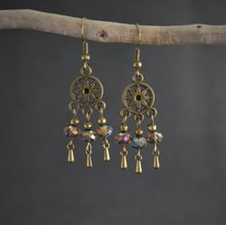 Vintage style bronze earrings. Miniature chandelier earrings. Moms day gift.