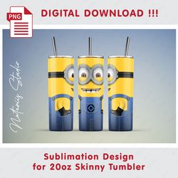 Inspired Minion Template - Seamless Sublimation Pattern - 20oz SKINNY TUMBLER - Full Tumbler Wrap