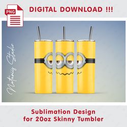 Inspired Minion Face Template - Seamless Sublimation Pattern - 20oz SKINNY TUMBLER - Full Tumbler Wrap